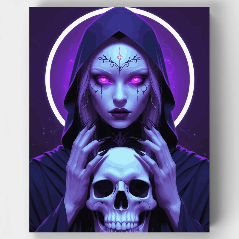 Mystical Hooded Sorceress with Skull - Paint by Numbers Kit