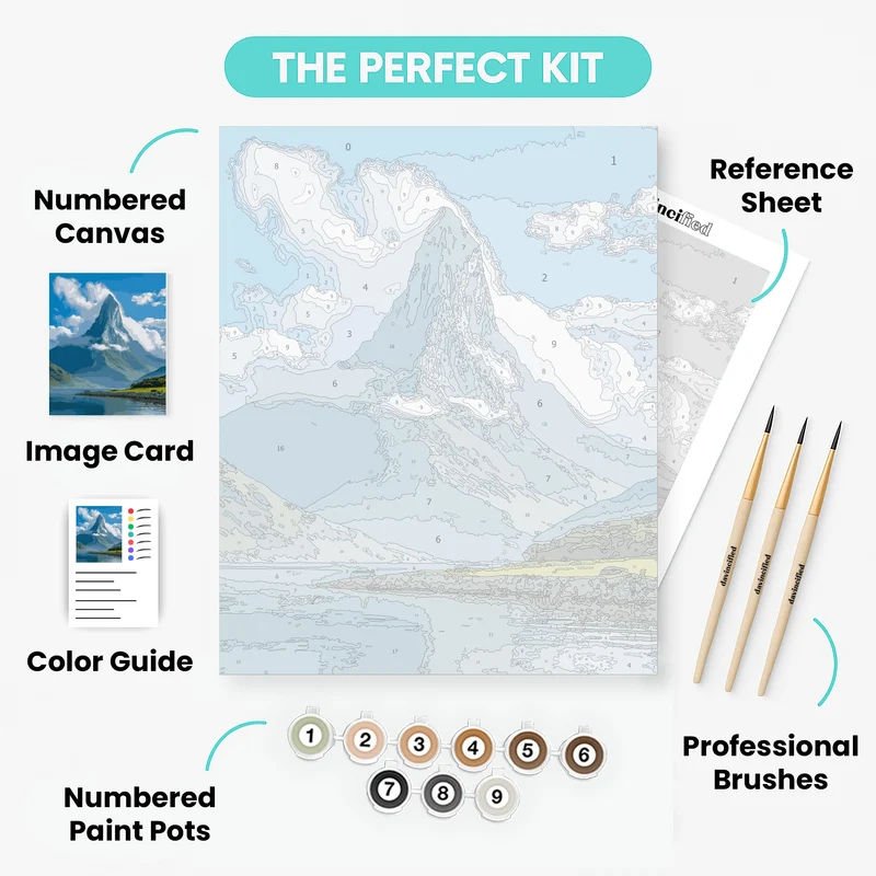 Dramatic Mountain Peak with Lake Reflection - Paint by Numbers Kit