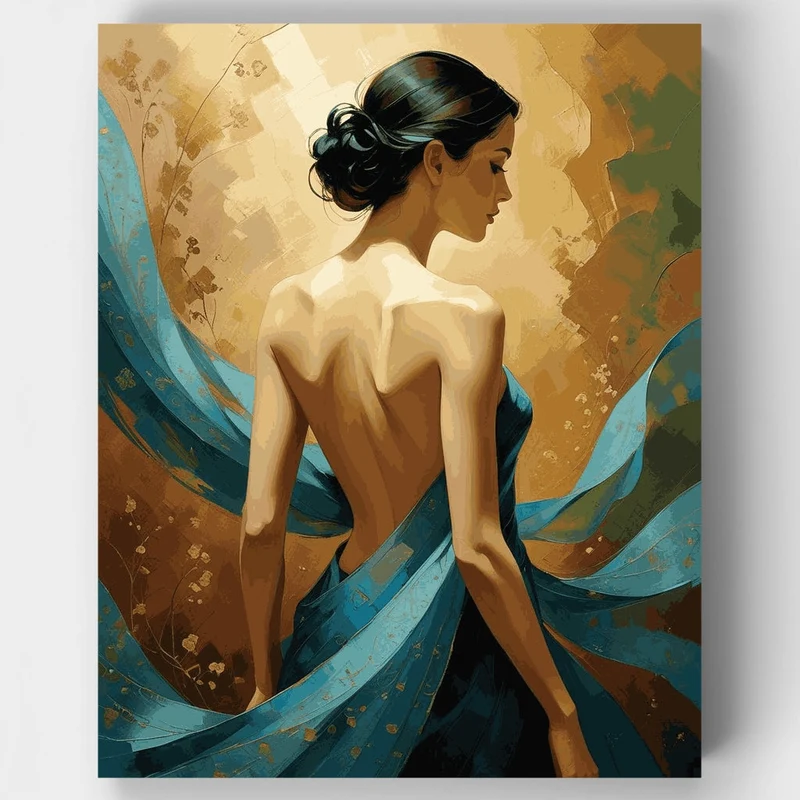 Elegant Woman in Blue Flowing Fabric - Paint by Numbers Kit