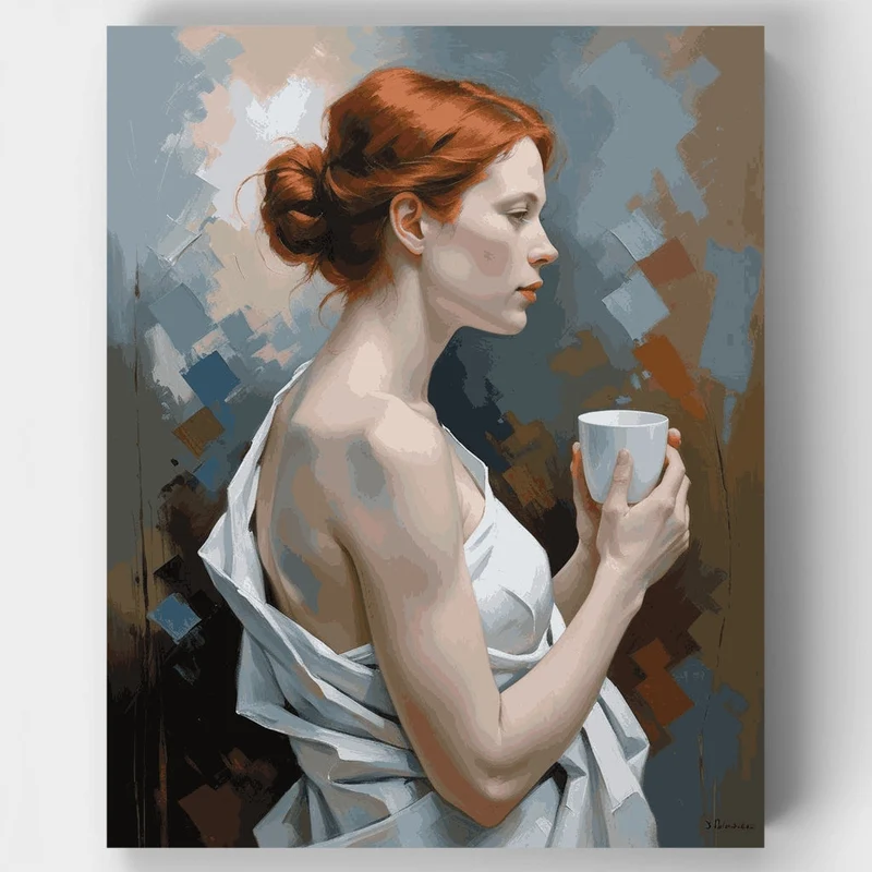 Elegant Woman with Coffee Cup - Paint by Numbers Kit