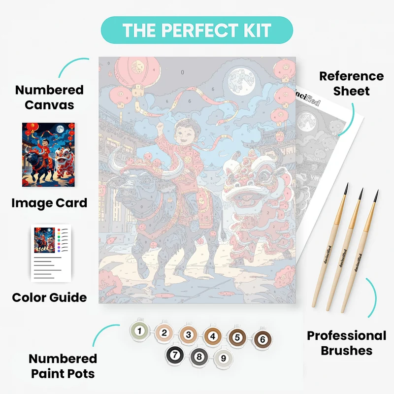 Chinese New Year Celebration with Boy and Ox - Paint by Numbers Kit