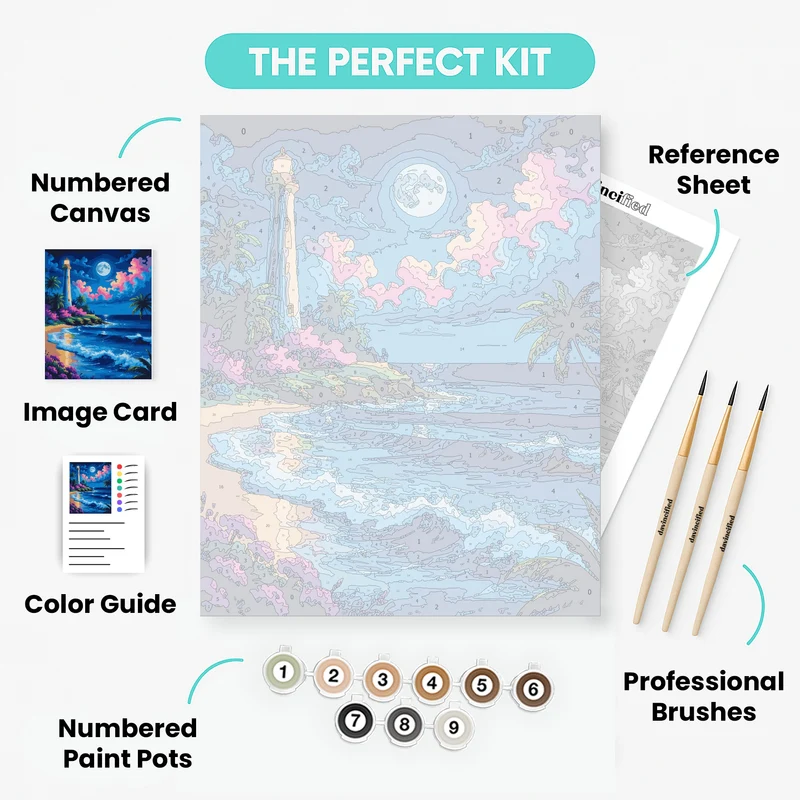 Tropical Lighthouse Under Moonlight - Paint by Numbers Kit