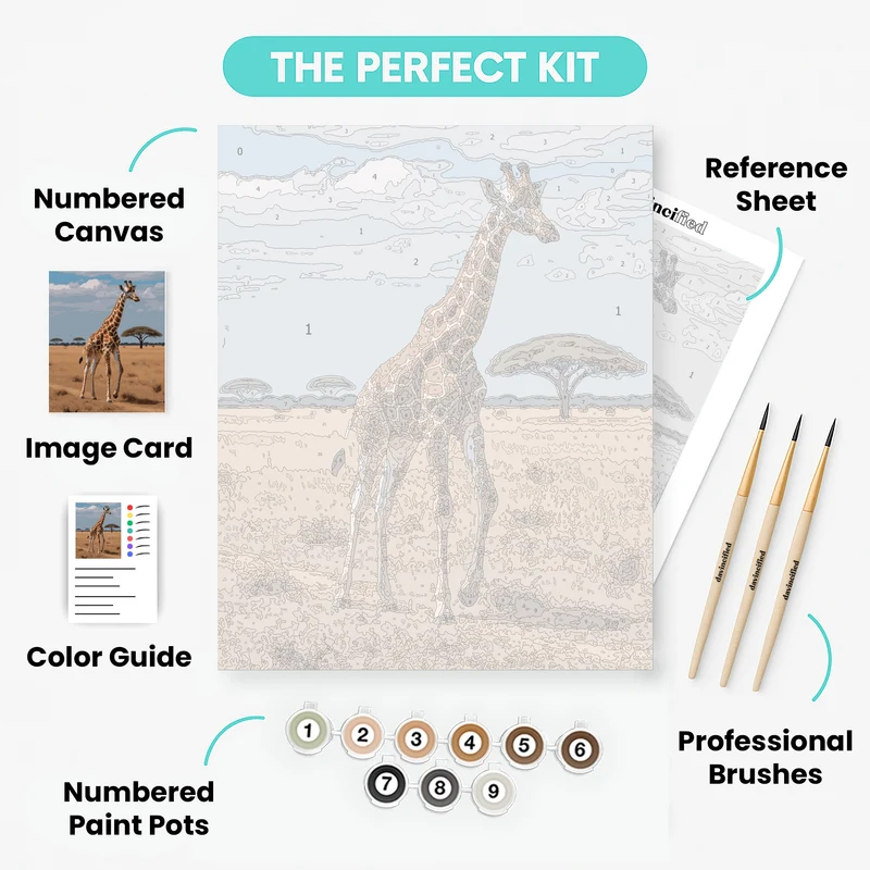 Majestic Giraffe in African Savanna - Paint by Numbers Kit