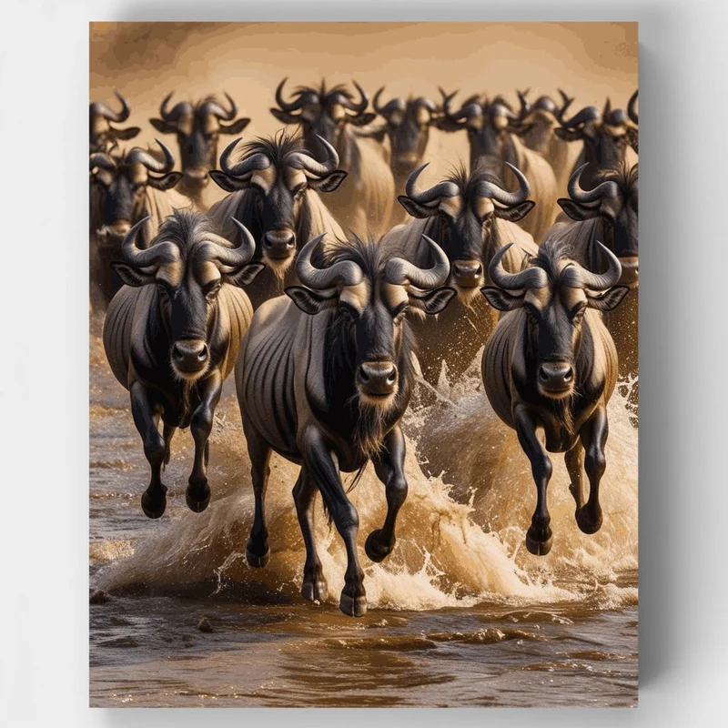 Wildebeest Migration River Crossing - Paint by Numbers Kit