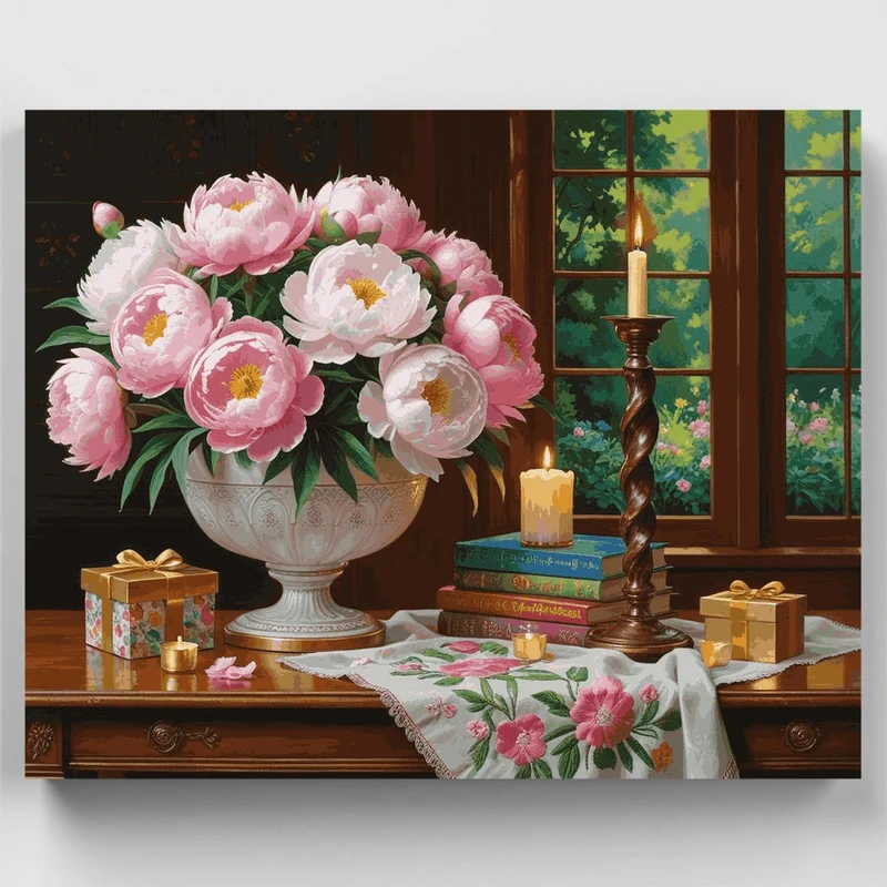 Elegant Peony Still Life - Paint by Numbers Kit