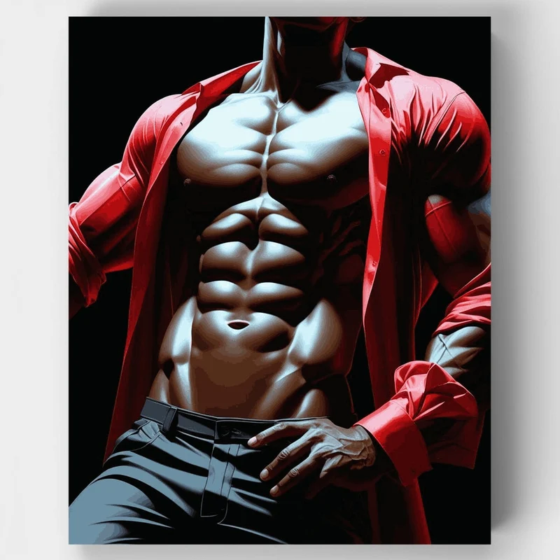 Muscular Man in Red Shirt - Paint by Numbers Kit