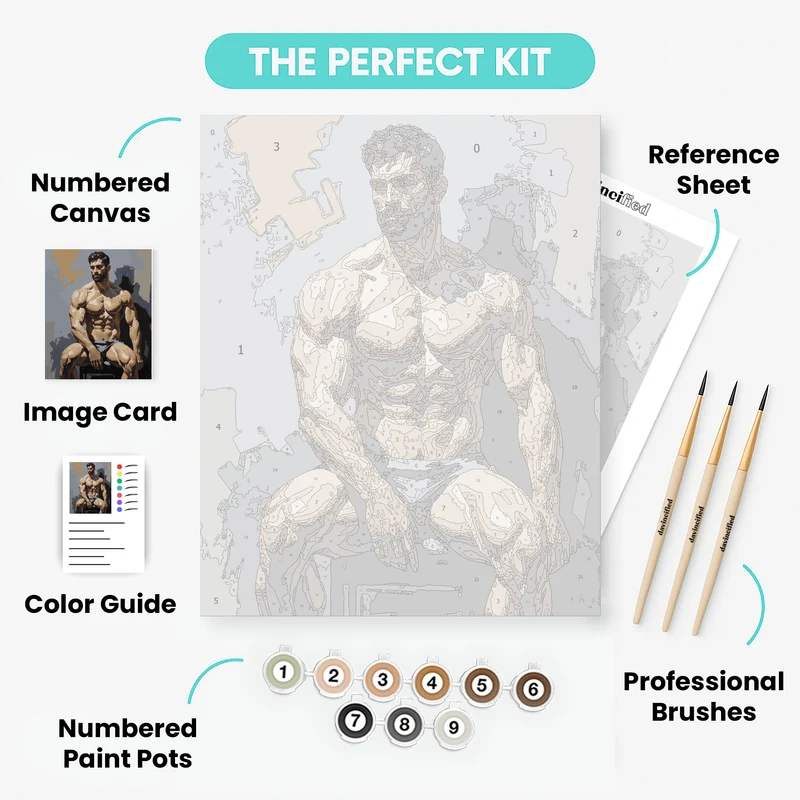 Muscular Bearded Man Portrait - Paint by Numbers Kit