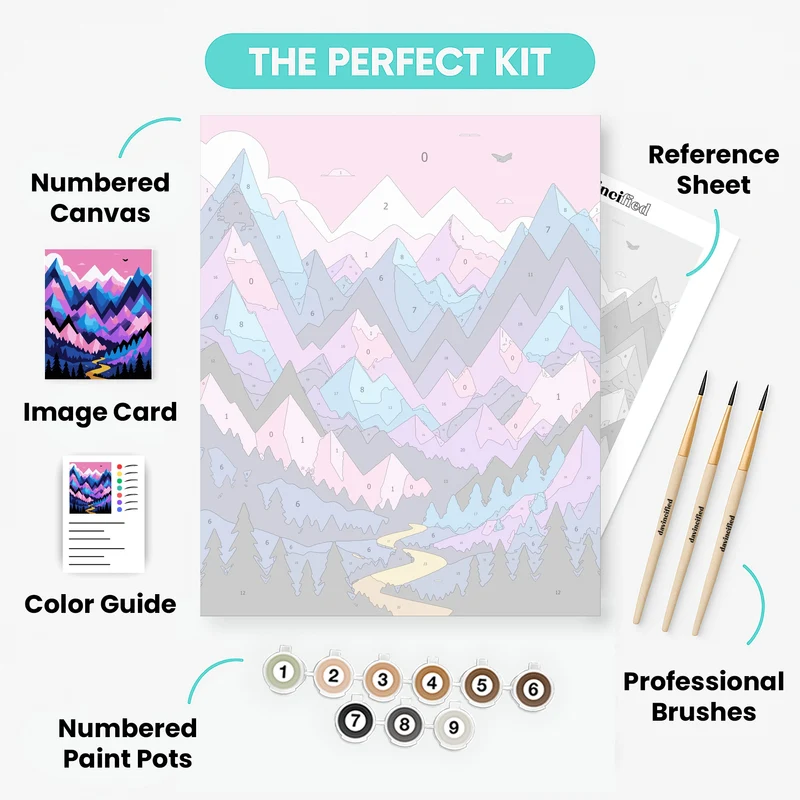 Geometric Mountain Landscape with Winding Path - Paint by Numbers Kit