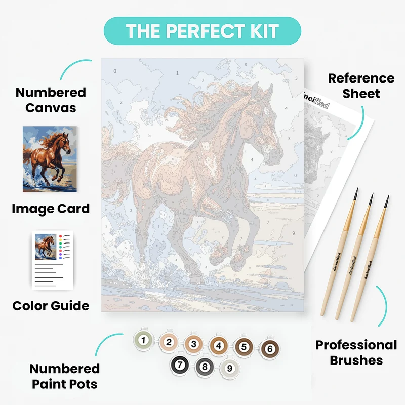 Majestic Chestnut Horse Running on Beach - Paint by Numbers Kit