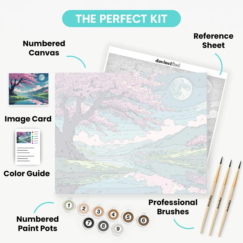 Cherry Blossom Lake Moonlight - Paint by Numbers Kit