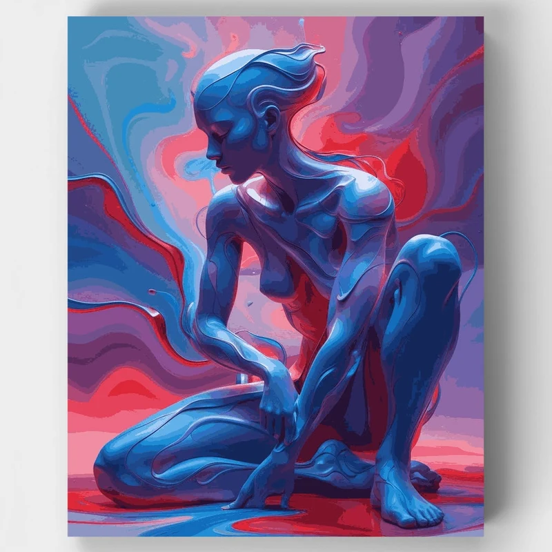 Flowing Blue Figure in Swirling Colors - Paint by Numbers Kit