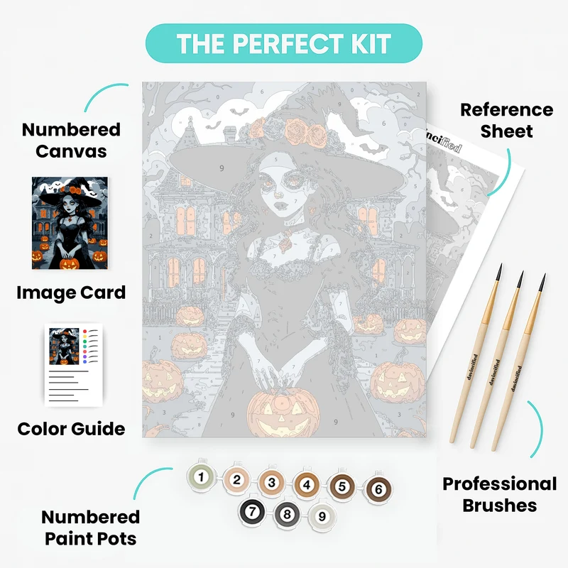 Halloween Witch with Pumpkins - Paint by Numbers Kit