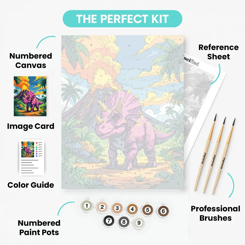 Colorful Triceratops in Prehistoric Paradise - Paint by Numbers Kit