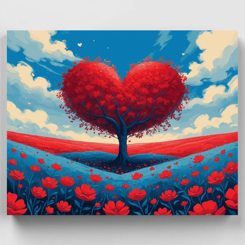 Heart-Shaped Tree with Red Flowers - Paint by Numbers Kit
