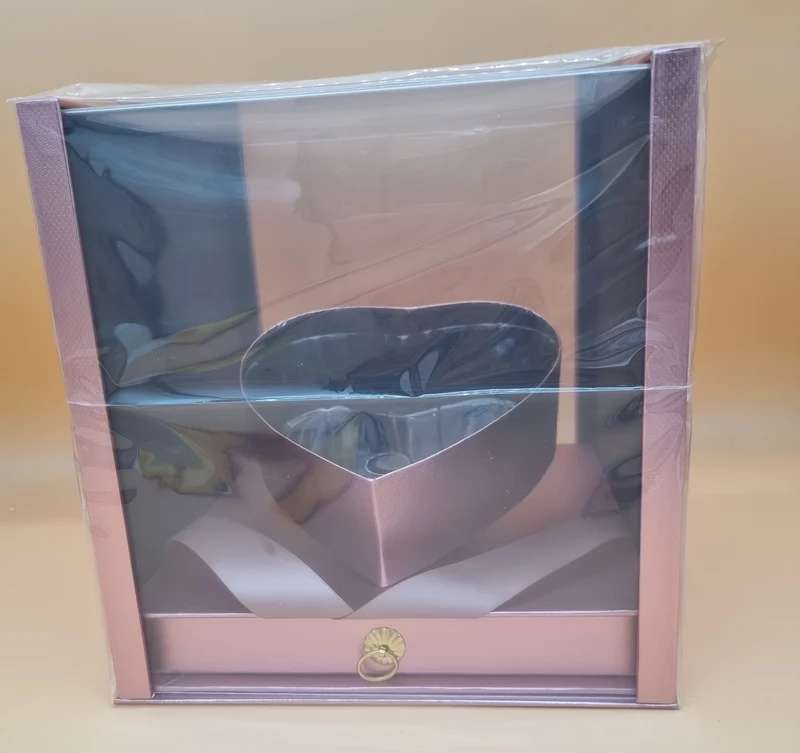 Box Würfel mit Deckel, geneigtem Herz und Schublade 24,5x24,5x22,5cm "Rose 561"