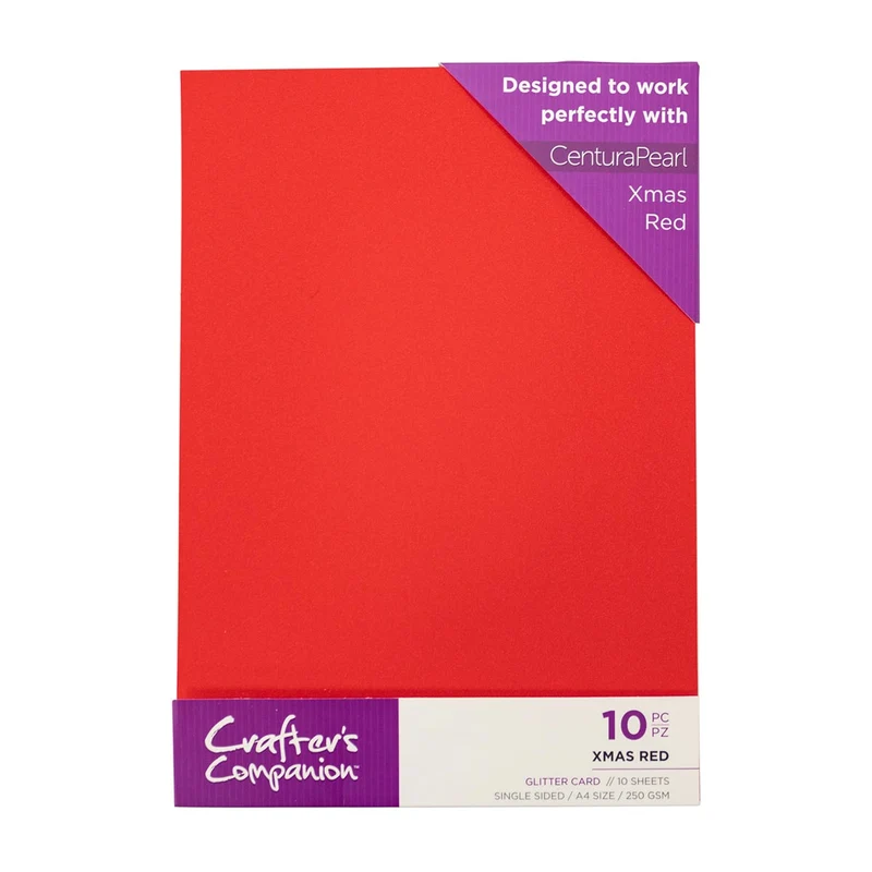 Crafter's Companion - A4 Glitter Card - 250gsm 10 Sheets - Christmas Red