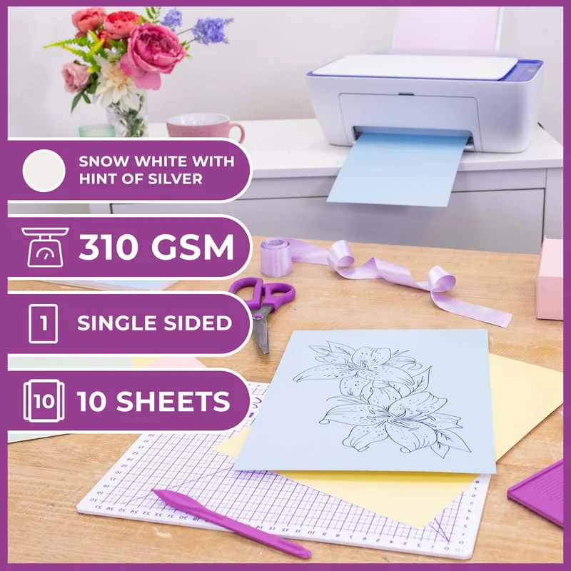 Crafter's Companion - Centura Pearl Effect - A4 Card 300gsm 10 Sheets - Snow White Hint of Silver