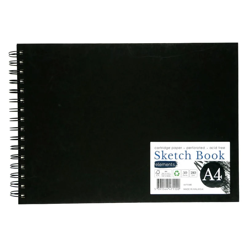 Elements - Wire-O Sketchbook - A4 - Black Cover - Landscape