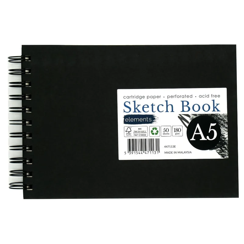 Elements - Wire-O Sketchbook - A5 - Black Cover - Landscape