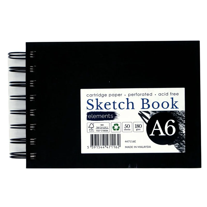 Elements - Wire-O Sketchbook - A6 - Black Cover - Landscape