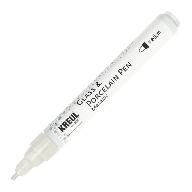 KREUL Glass & Porcelain Pen Metallic medium, Perlmutt-Weiß, 2-4 mm