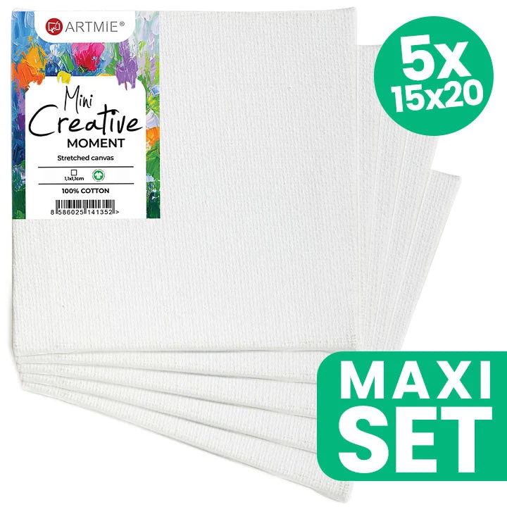 Set of 5 ARTMiE Mini Hobby Stretched Canvases, 15 x 20 cm