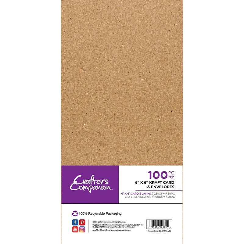 Crafter's Companion - 6"x 6" Card & Envelopes 100 piece - Kraft