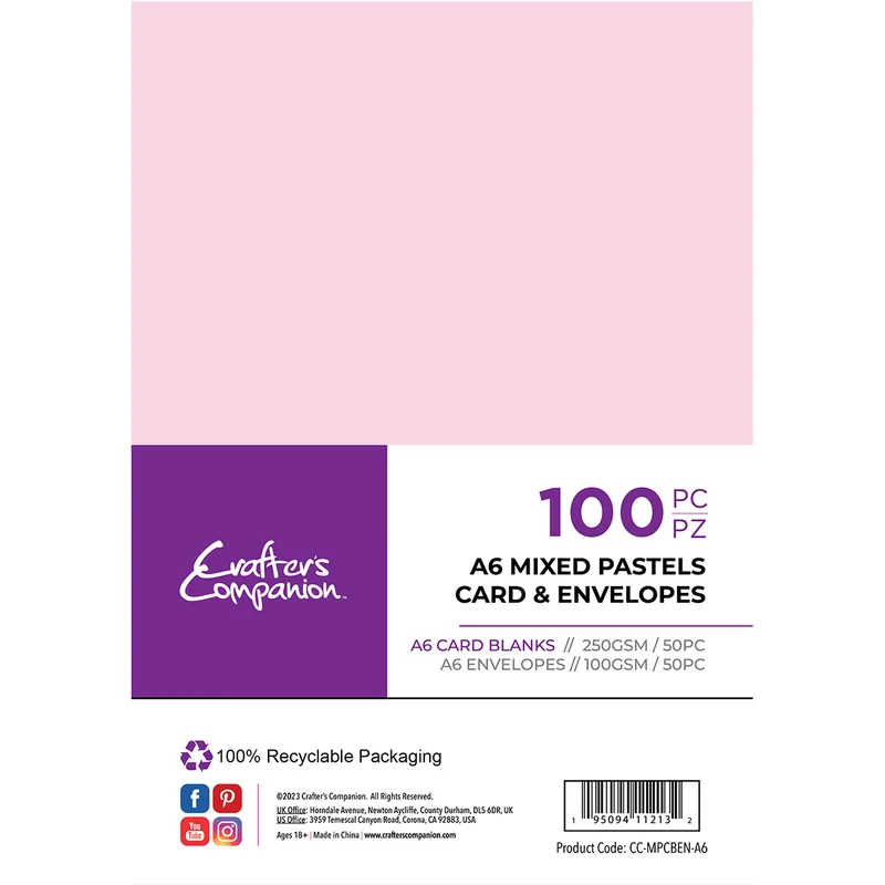 Crafter's Companion - A6 Cards & Envelopes 100 piece - Mixed Pastels