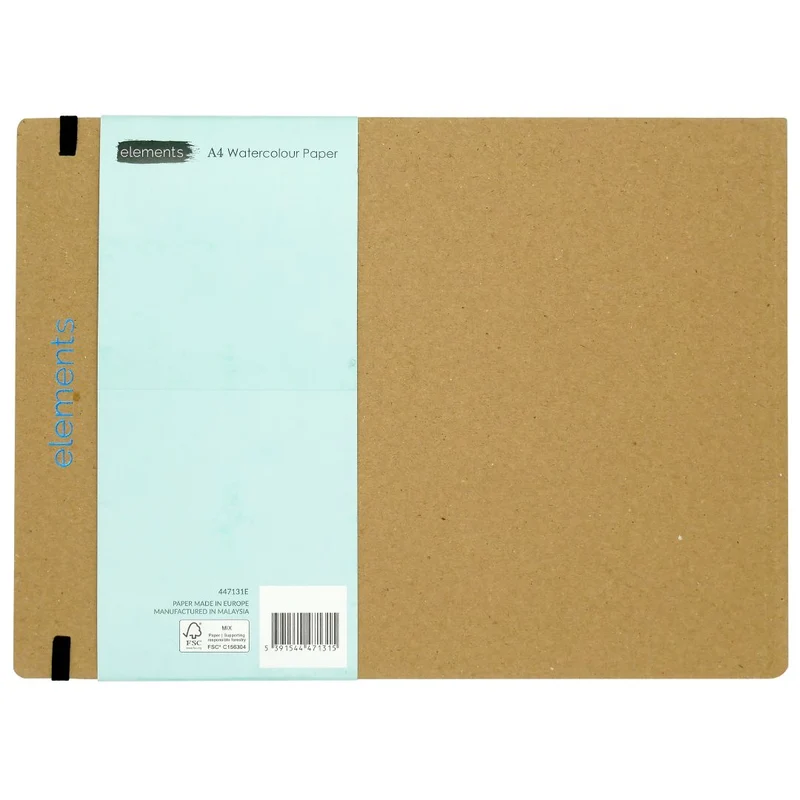 Elements A4 Watercolour Hard cover Book CP Landscape/Elastic Band 200gsm