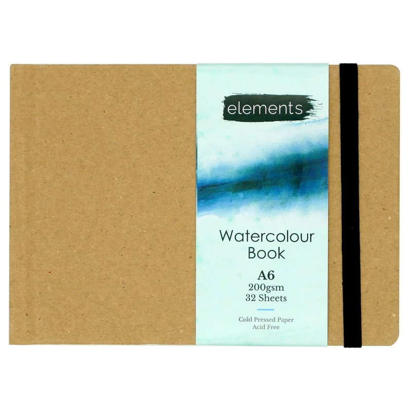 Elements A6 Watercolour Hard cover Book CP Landscape/Elastic Band 200gsm