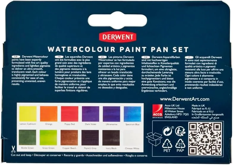Derwent - Watercolour Paint Pan 12 Set