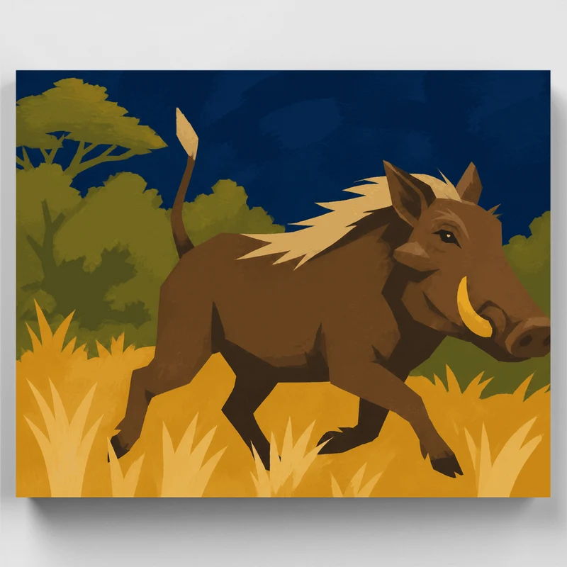 Trotting Warthog at Dusk - Paint by Numbers Kit