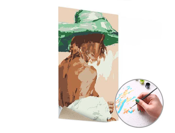 Woman in a Green Hat Paint by Numbers | Low Difficulty