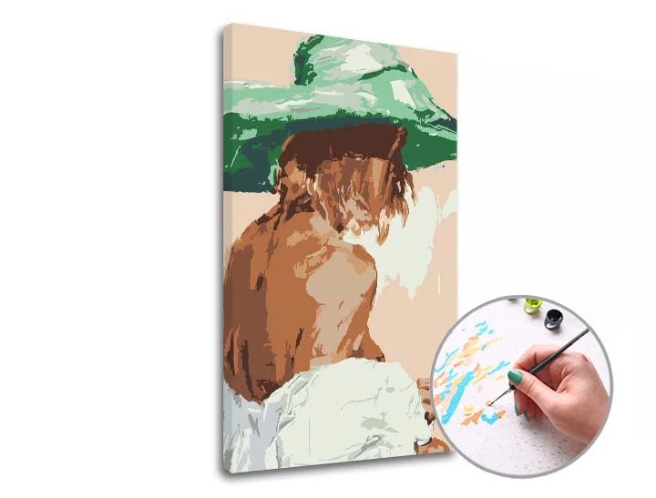 Woman in a Green Hat Paint by Numbers | Low Difficulty