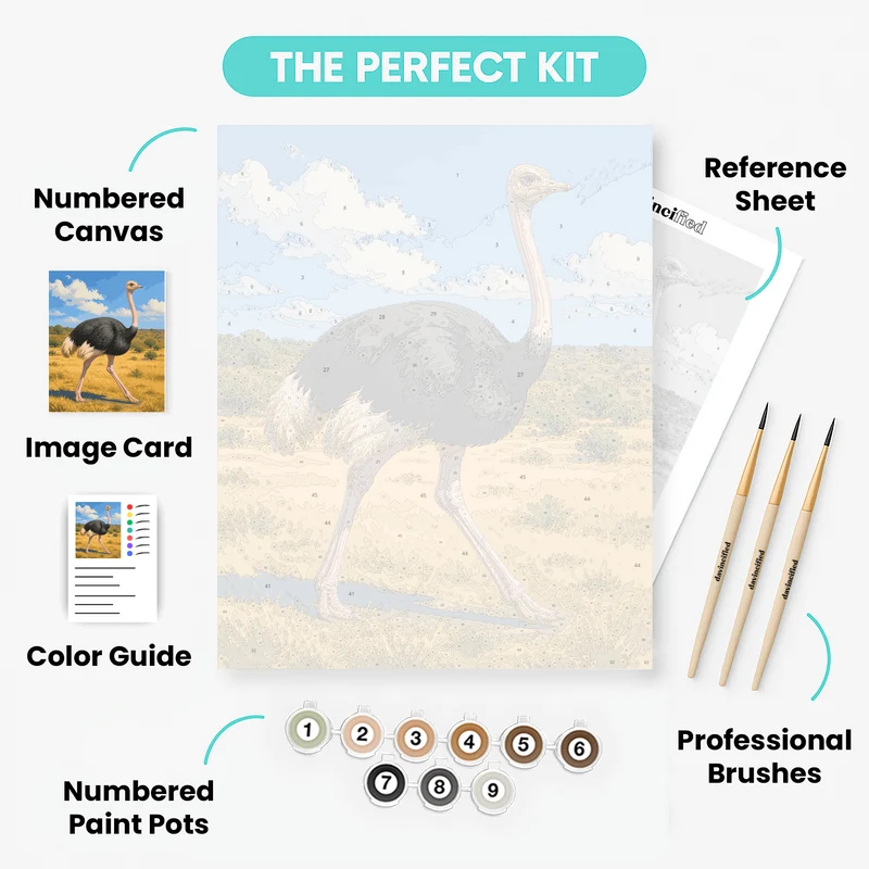 Ostrich on Golden Grassland - Paint by Numbers Kit