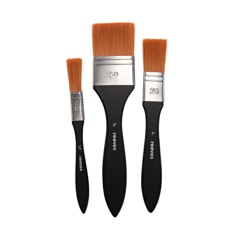 Reeves - Mixed Media Acrylic & Watercolour Wash Brush set - Short Handle - 3x Brush Pack