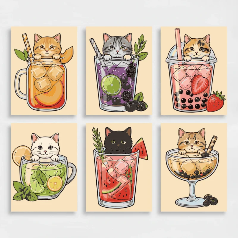 Kittens in Drinks - Mini Paint by Numbers Set