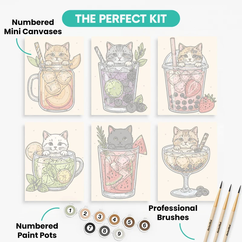 Kittens in Drinks - Mini Paint by Numbers Set
