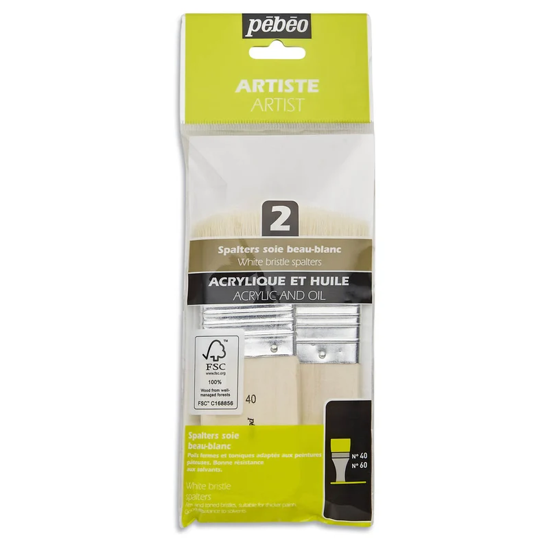 Pebeo - Acrylic & Oil Brush set - 2x Spalter Extra Short Pure White Bristle