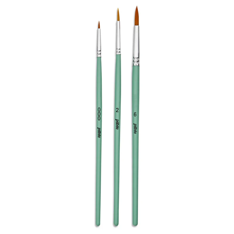 Pebeo - Acrylic Brush set - 3x Short Handle Synthetic Round Golden Taklon