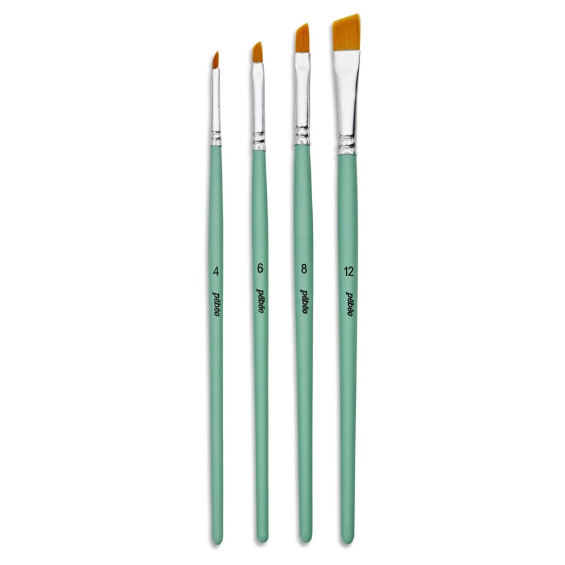 Pebeo - Acrylic Brush set - 4x Short Handle Synthetic Angular Golden Taklon