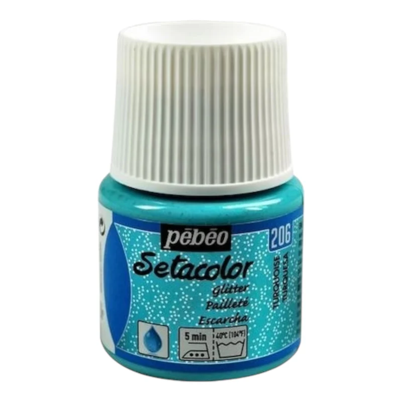Pébéo Setacolor Glitter Textilfarbe – Türkis 206 , 45 ml