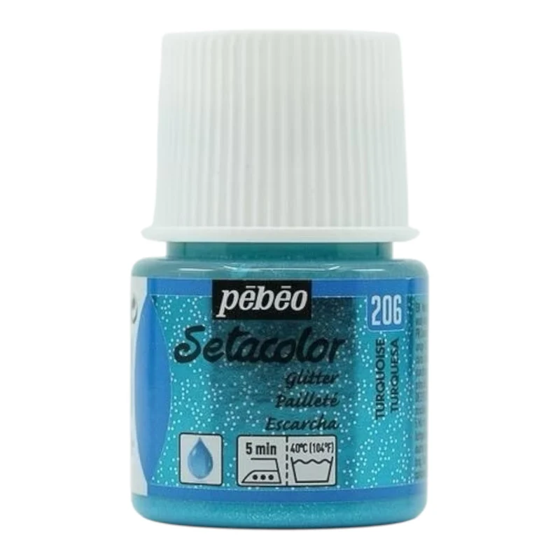 Pébéo Setacolor Glitter Textilfarbe – Türkis 206 , 45 ml