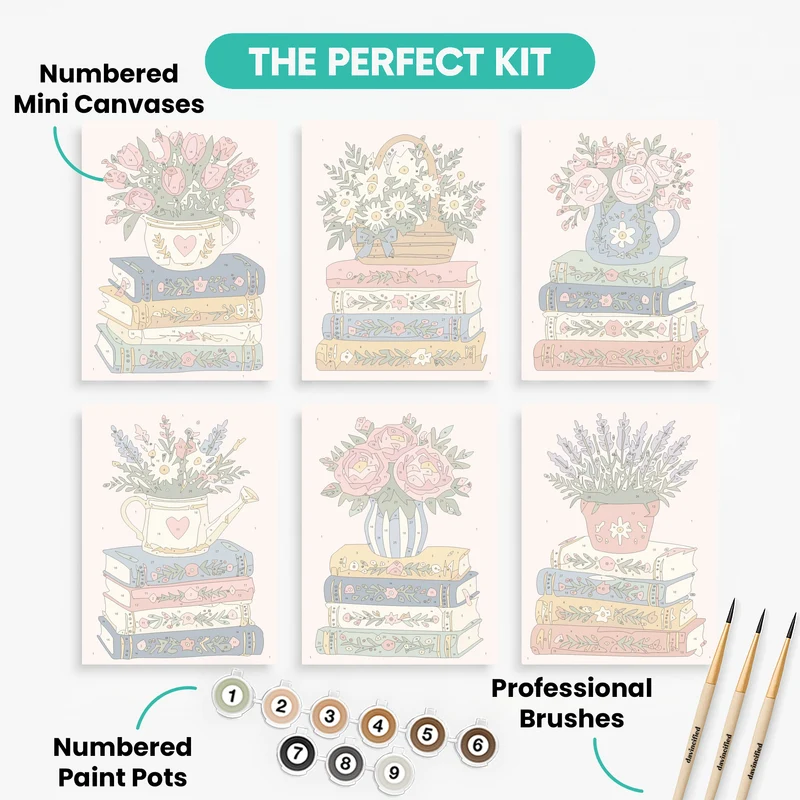 Floral Books & Vintage Blooms - Mini Paint by Numbers Set