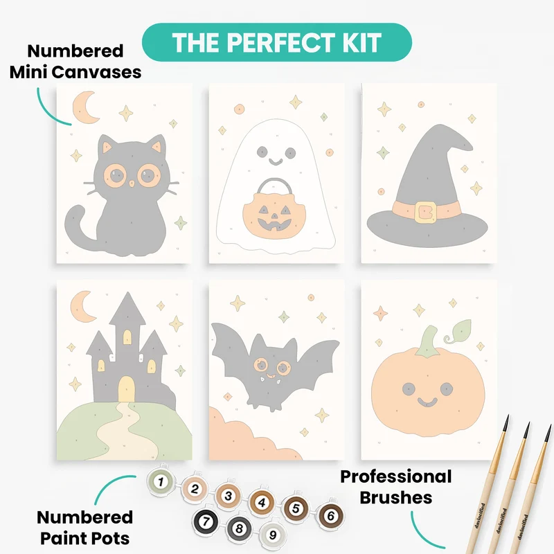 Cute Halloween Icons - Mini Paint by Numbers Set
