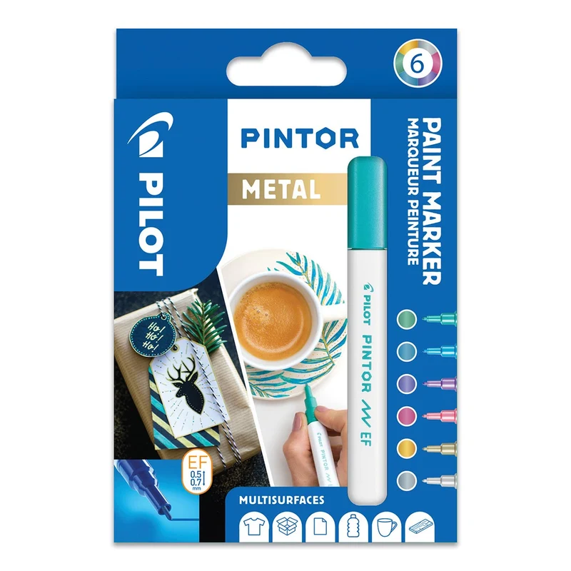 Pintor - Paint Marker Extra Fine Tip 6 Pack - Metallic