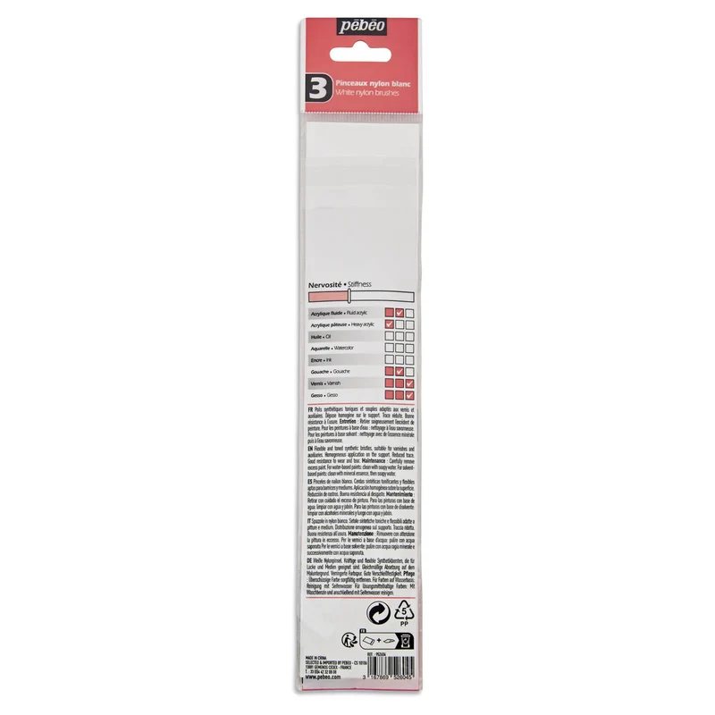 Pebeo - Set of 3 Glue & Paste Brushes Flat White Nylon
