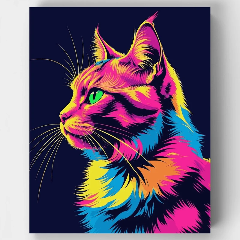 Vibrant Neon Cat Portrait - Paint by Numbers Kit