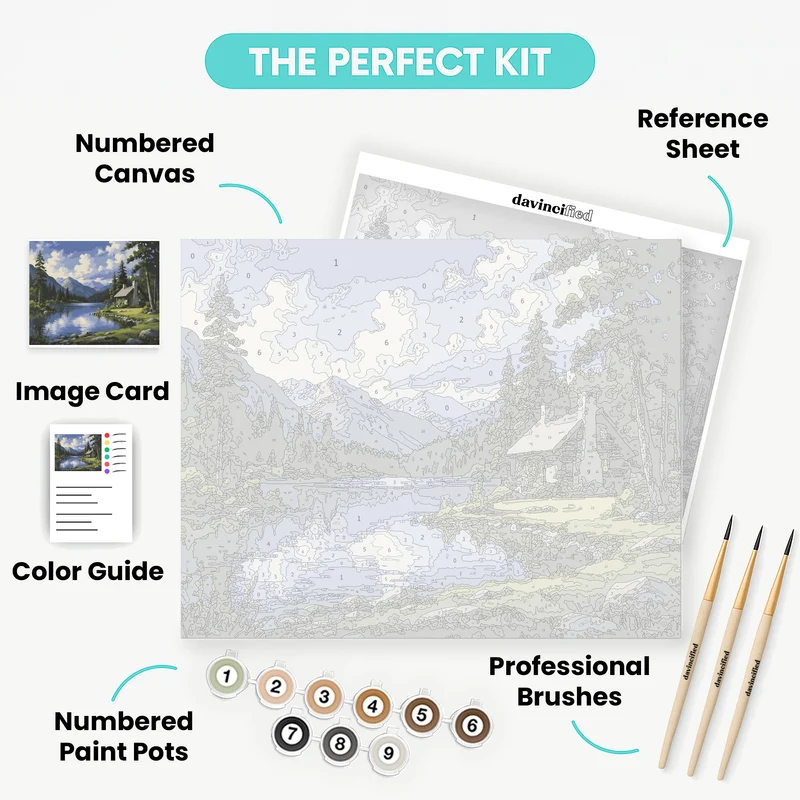 Lakeside Log Cabin Mountain Retreat - Paint by Numbers Kit