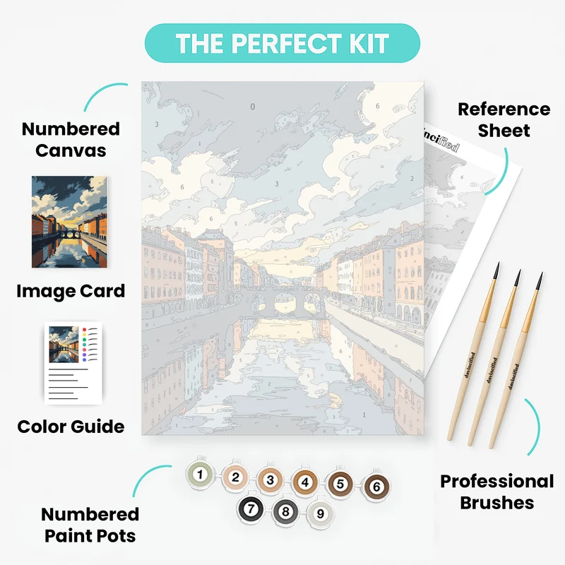 European Canal City at Sunset - Paint by Numbers Kit